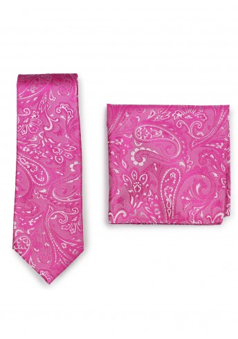 Set Businesskrawatte und Einstecktuch Paisleymotiv pink