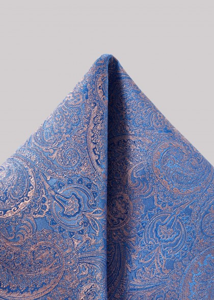 Hellblaues Mikrofaser-Einstecktuch mit schimmerndem Paisleymuster in hellem Bronzeton